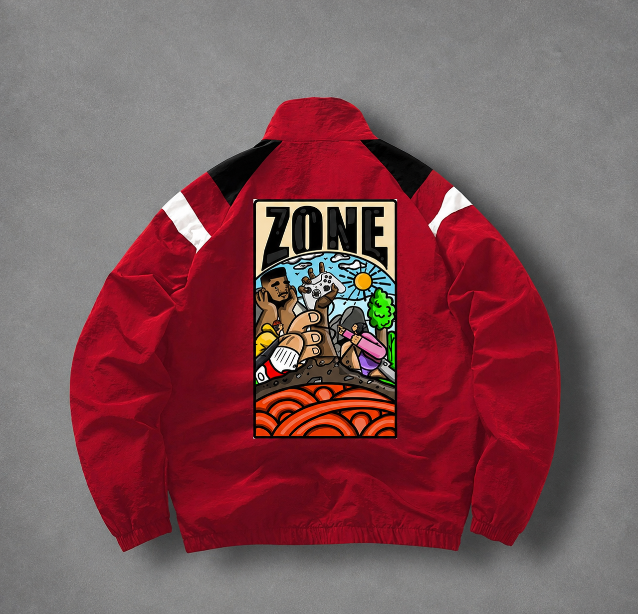 Zone In Red Jacket back view